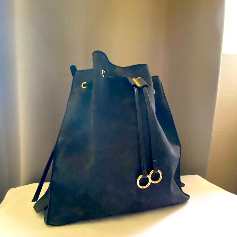 Black Bucket Bag with Goldtone Hardware